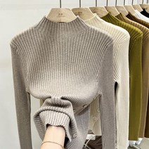 [하나비] 오그후즈누리 여성 봄 가을 환절기 무지 반 풀라 타이트한 니트 티셔츠