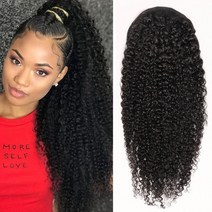 인모 가발 natural wavy drawstring ponytail human hair brazilian afro clip in extension for black women, 22인치 100g, 협력사, 변태 곱슬