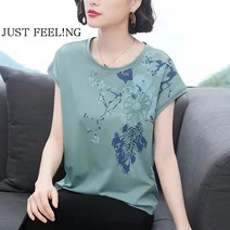 JUST FEEL!NG 40-50대 중년여성 순면 반팔 티셔츠 엄마옷 데일리 여름옷