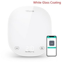 주방용 계량저울 Yolanda 5kg 스마트 주방 저울 블루투스 APP 전자 요리저울, 백색 유리 LED, 협력사