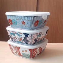 [2HOT] 하코야 사각나눔 도자기찬통 (대) 2칸 3칸, 3칸 나눔 빨간꽃