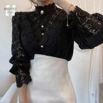 우아한 꽃 스탠드 블라우스 셔츠 자수 블라우스
