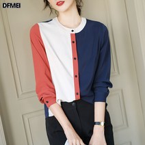 DFMEI 가을 타카라 셔츠 여 긴팔 블라우스 빅사이즈 라운드 블라우스