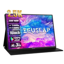 제우스랩 신제품 16인치 2.5K 144Hz 휴대용 모니터 2560 1600P 16 10 100 s입니다. 스위치 ps4 ps5 Xbox One용 여행 게임 디스플레이, 기본