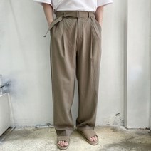 라운지21 남자 뒷밴딩 벨티드 핀턱 리넨 롱 와이드 슬랙스