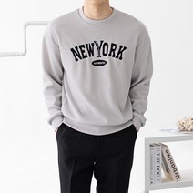 스타일에스 남성용 구김제로 오버핏 뉴욕 자수 라운드 골지 니트 맨투맨