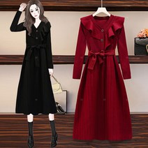 [M~4XL]언발 러플 골지 플리츠 롱 니트 원피스 62284