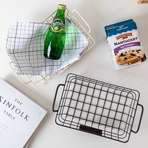 빈티지 네임택 철제 와이어 바스켓 2color 과일 간식 수건 키친크로스 수납 트롤리 팬트리 바구니, 브라운