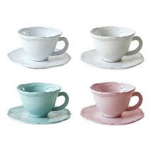 [브이비씨까사] 레이스 티컵앤소서1인조(10301), 색상:핑크