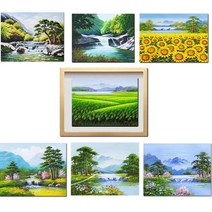 ( 그린 진품 그림 ) 건강 재물 행복 풍수 물 풍경화그림 풍수에 꼭 걸어야 하는 산수화 풍경 생기 그림 유화 액자 현관 거실 침실 복도 사무실 사업장 추천 연화랑, 6번 그림