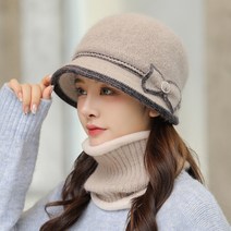 여성중년모자 엄마 겨울 밍크 항암 등산 니트캡 방울 털모자 넥워머 세트 골프