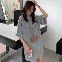 에이프릴랩스 면 루즈핏 카라넥 반팔 원피스