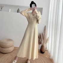 라라벨 여성용 웨이브 원피스 위비 롱 니트 심플원피스 롱원피스 하객 하객룩