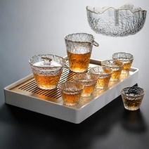 글라스 쿵푸 다기세트 뚜껑그릇 업무용 주기 일본식 거품, T07-빙로 뚜껑그릇공배6 컵 트레이 금차