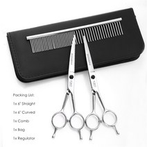 애견 미용 가위 67 인치 전문 애완 동물 가위 세트 개 손질 직선 및 숱이 고양이 머리 절단 도구, 19 6 Straight Curved