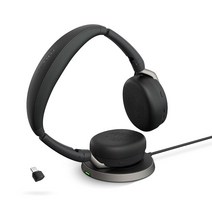 Jabra Evolve2 65 Flex 스테레오 헤드셋 블루투스 무선 충전 패드 포함 노이즈 캔슬링 ClearVoice 기술 및 하이브리드 액티브 주요 UC 플랫폼과 함께 작동, MS Teams (USB-C )_Headset & Ch