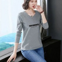 HEYU 여성 봄 여름 가을 캐주얼 루즈핏 30대 40대 긴 소매 라운드넥 맨투맨 티셔츠 M~4XL