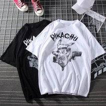 ZAZX 여름 티셔츠 루즈한 힙합패션 여자 캐릭터 그래피티 카츄 반소매 ins 트렌드 커플 반팔남