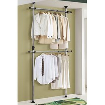 2단 옷 행거 옷걸이 조립 고정식 옷장 데일리행거 행거선반 예쁜행거 간이옷장 간이행거 아이방행거, 실버