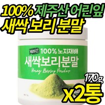 100% 노지재배 새싹보리 청정 제주 어린잎 세싹 보리분말 에어제트밀 분쇄 금속 이물 없는 국산 고농축새싹보리분말 가루 쥬스 물, 170g X 2통, 2개