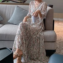 케이에비뉴 플로랄 쉬폰 롱원피스