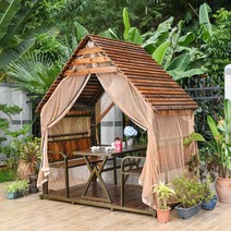 원두막파고라 캐노피 정자 사각원두막벤치 정원 팔각정 농막꾸미기 파골라 팔각정자 시골 야외, 첩목소정 책상 의자  커튼  바닥 포함