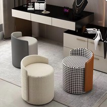 AKRUA 회전 화장대의자 인테리어 의자 원형 스툴의자 네일샵 등받이 카페 북유럽, 회전 가능, 체크+오렌지