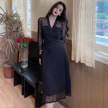자칠 어깨 밑단 시수루 땡땡이 우아한 원피스