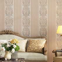 고풍 벽지 엔틱 레트로 유럽 인테리어 소폭 합지 셀프 꽃무늬 입체 거실 포인트 금색 PVC, N