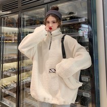 L.ONLINESHOP메이리앤 오버핏 두꺼운 양털 반집업 후리스 후드티 후드집업 후드코트 힙합패션