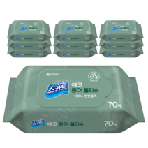 스카트 에코 종이 물티슈 70매 100% 천연펄프, 10팩