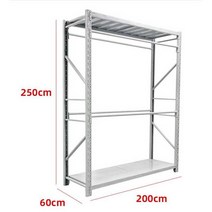 고정식행거 옷가게 2단 행거 매장용 철제 스탠드 랙, 200x60x250 2층 회색흰색300KG