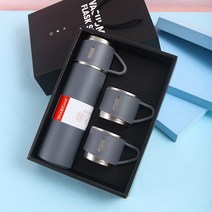 304 더블 스테인레스 스틸 진공 플라스크 선물 세트 보온병 병 절연 여행 출장 자동차 물병 남성용, 500 미리리터, 11 grey gift box
