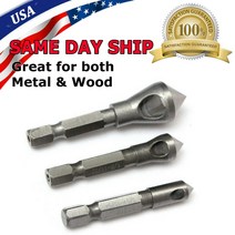 3Pcs Chamfer Countersink Deburring Drill Bits Set Kit Cutting Metal Wood Tool