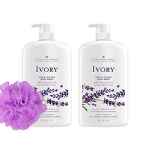아이보리 바디 워시 - 클린 펌프 오리지널 포함. 비누는 100ml(35액량 온스)의 보습 펌프로 자신을 만족시키세요. 각 샤워 수세미 포함 (2팩) (오리지널), Lavender