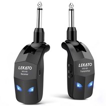 LEKATO 2.4Ghz 무선 기타 송신기 수신기 4 채널 무선 기타 시스템 오디오 일렉트릭 기타 베이스용 충전식 오디오 무선 무선 송신기 및 수신기(WS-80)