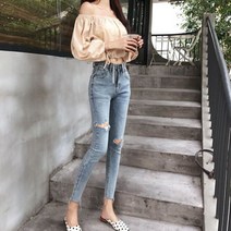 여성 데님 펜슬 청바지 스키니 앵클 길이 홀 하이 웨이스트 팬츠 심플하고 시크한 얼팡 학생 올 매치 여름 캐주얼 데일리