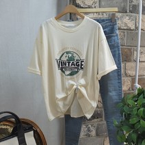 상상그이상 여성용 캐쥬얼 빈티지 크랙 프린팅 반팔 티셔츠
