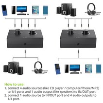 스테레오 오디오 스위처 PC 휴대폰 노트북 헤드폰용 4 포트 3.5mm 1 in Out 또는 지원, 한개옵션0