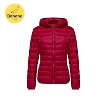 Banana Store UNIQLO 스타일 울트라 라이트 숏 후드 다운 자켓 여성용 긴 소매 풀 지퍼 퍼퍼 S-7XL