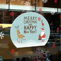 뭉키데코 크리스마스 창문 윈도우 스티커 눈꽃스티커 시트지_S2_산타와 내친구 루돌프