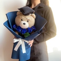 19곰 테드 학사모 인형 비누 꽃다발 졸업꽃다발 곰인형꽃다발, 블루