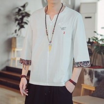 삼베옷 남성 개량 한복 정장 도포 남자 승복 여름 한복 남중국풍 당복 중국식 복고 칠부소매 개량 도가거사복 다복 청년패