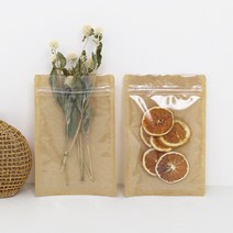 [핸즈픽] 투명+크라프트 지퍼백 (100매) 내면 코팅으로 식품은 물론 선물포장 가능한 예쁜 지퍼봉투