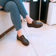 제이시 소가죽 바닥쿠션 볼넓은 여자 단화 통굽 4cm 브라운 K028 착