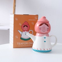 도자기 주전자+컵 일체세트 손잡이 찻주전자 뚜껑포함 대용량 창의적 귀여운 캐릭터 티포트 설탕 포트 물컵 우유 커피 가정용 선물용, 핑크-bakuu