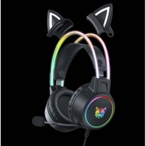 블루투스 헤드폰 무선 운동 러닝 Onikuma x15pro RGB 게이머 헤드셋 PS4 유선 마이크 스테레오 게임용 이어폰 PS5 Xbox, Black - RGB Cat Ear