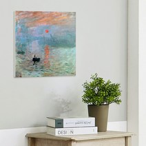 클로드 모네 인상 해돋이 명화 인테리어 캔버스 액자, 350mmx350mm, 정사각