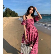 오프숄더 발리 원피스 보헤미안 꽃무늬 플라워 휴양지 리조트 비치 해변 드레스