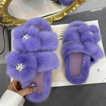 RM 거실실내화 털실내화 슬리퍼 여성용 플랫폼 샌들 신발 럭셔리 리얼 밍크 모피 쪼리 플랫 디자이너